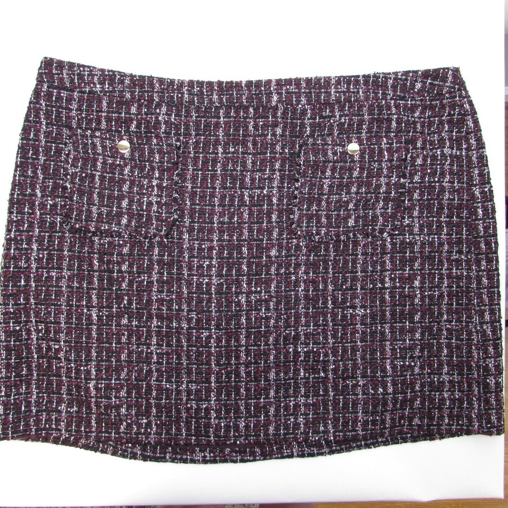 Loft Eyelash Tweed Skirt Size 22 Lined Back Zip Multicolor Plaid 4% Wool NEW $69